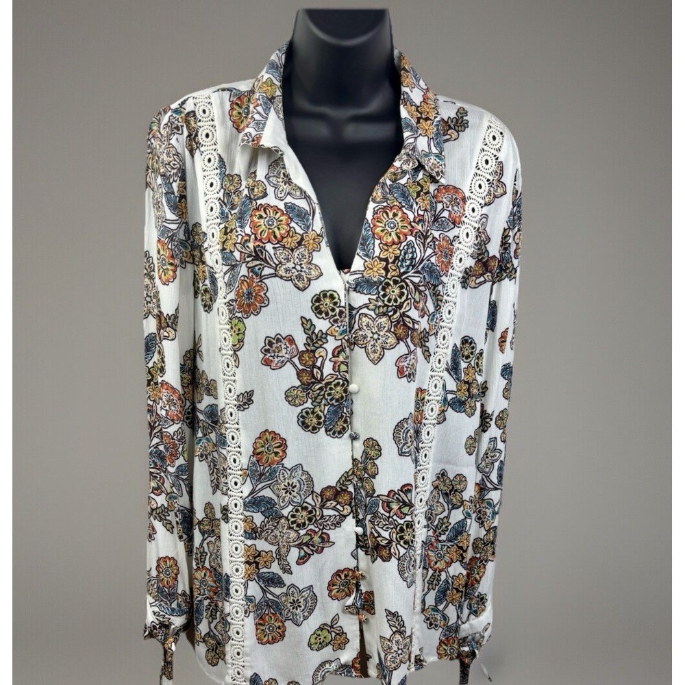 Blu‎ Pepper Paisley Print Long Sleeve Blouse Size Small